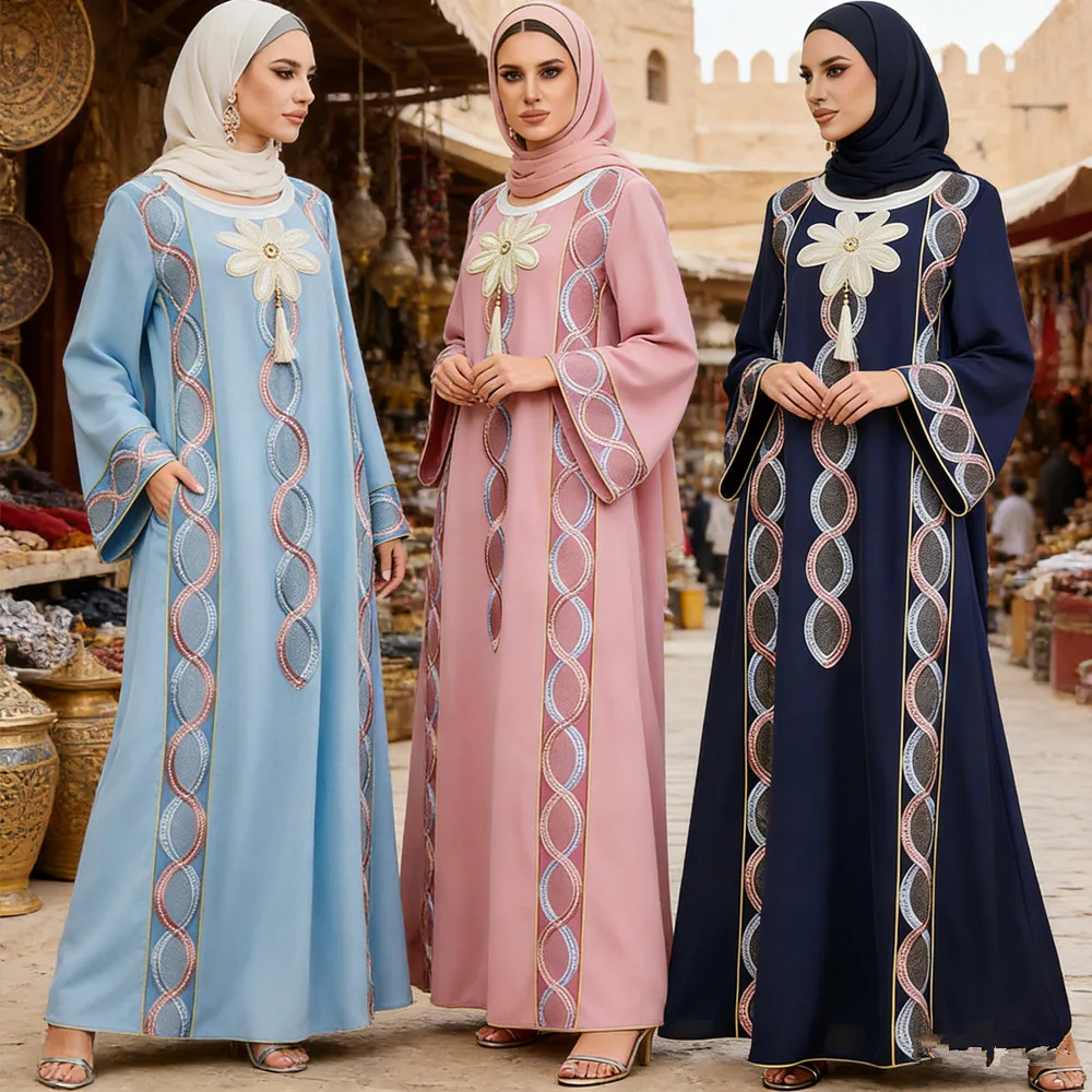

Tassel Embroidery Abaya Dubai Kaftan Women Muslim Dress Kebaya Caftan Marocain Femme Musulmane Robe Islam Jalabiya Turkey Gown