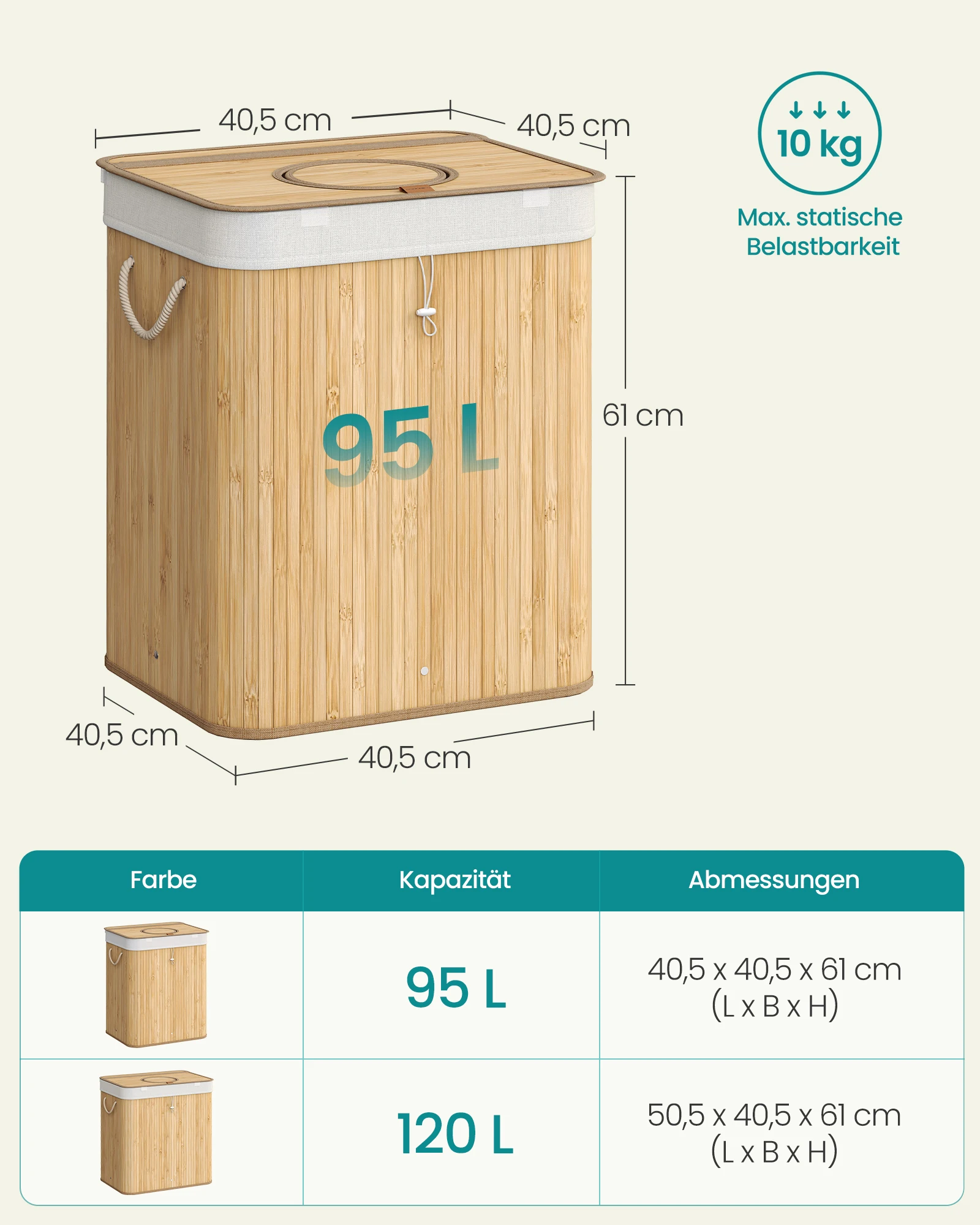 حاوية جمع الزجاجات القابلة للإرجاع من SONGMICS، حاوية زجاجات قابلة للإرجاع سعة 95 لترًا، من الخيزران، أفرغت مجمع الزجاجات، حاوية إعادة التدوير #6