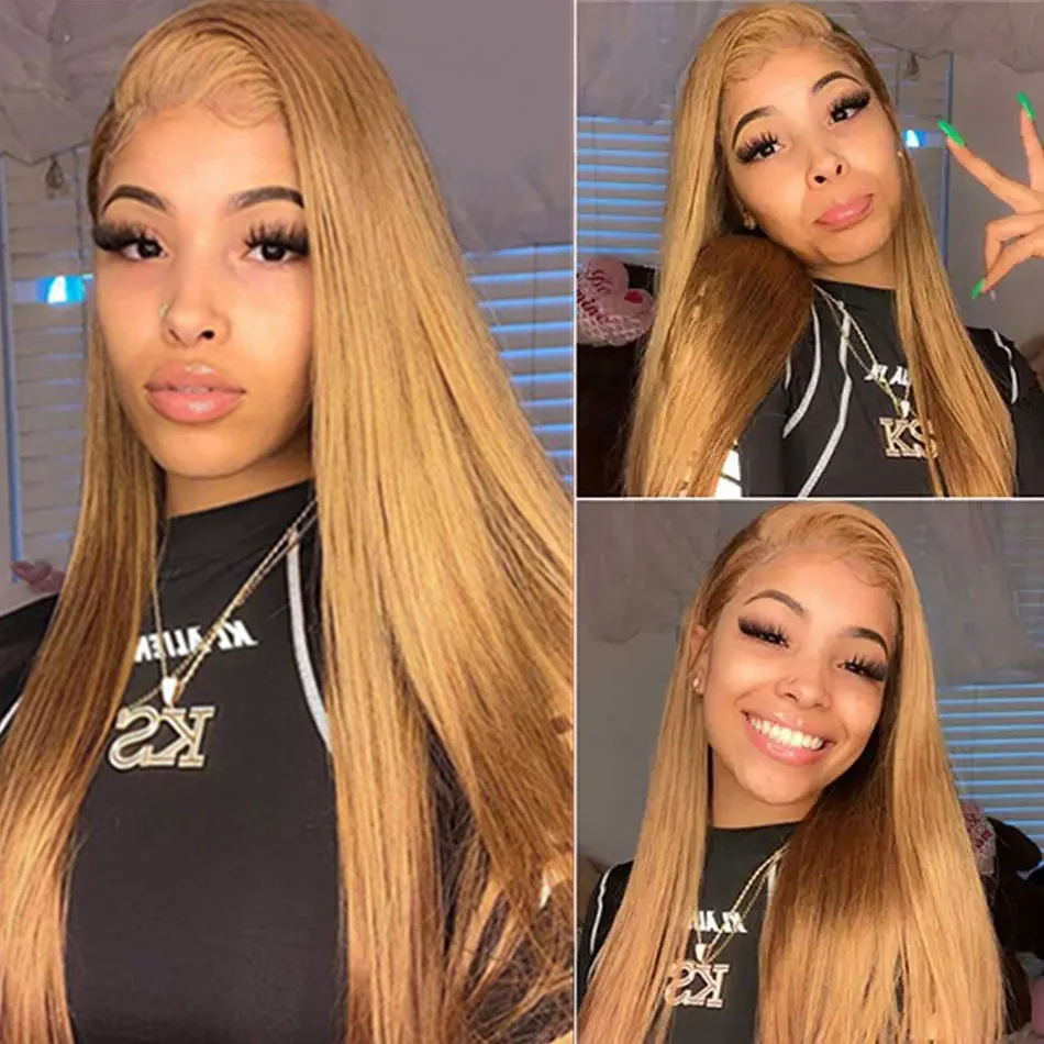 Bone Straight Honey Blonde Wig Human Hair 13x6 Hd Lace Frontal Wigs For Women 36 Inch #27 Colored Wig 13x4 Lace Front Wig 200%