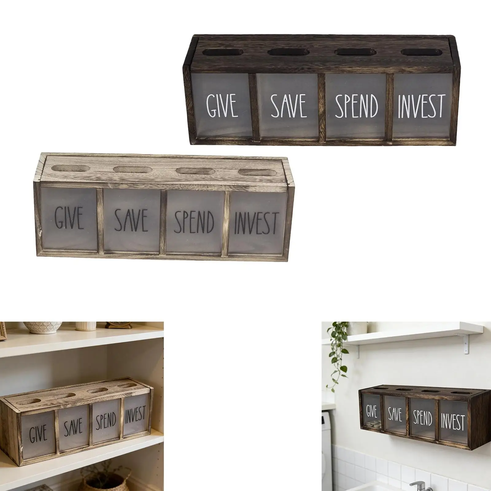 Wooden Piggy Bank with Visual Window Money Saving Box Coin Organizer for Family Home Use Kids Storage