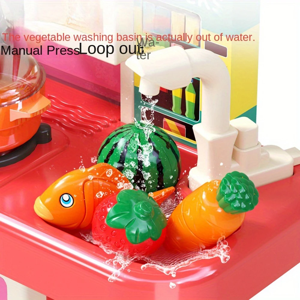 95cm Kidsren's Play House Kitchen Toy Can Drink Water Set for Girls and Babies Cooking Artificial Kitchen Utensils Fruits and Vegetables Dishwashing Thanksgiving Christmas New Year Gift