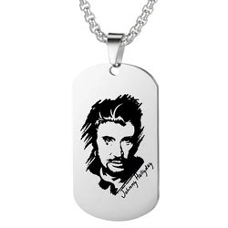 French Fashion Rocker Johnny Hallyday Necklace Fashion Jewelry Stainless Steel 2 Sides Engraved Sketch Necklace Gifts