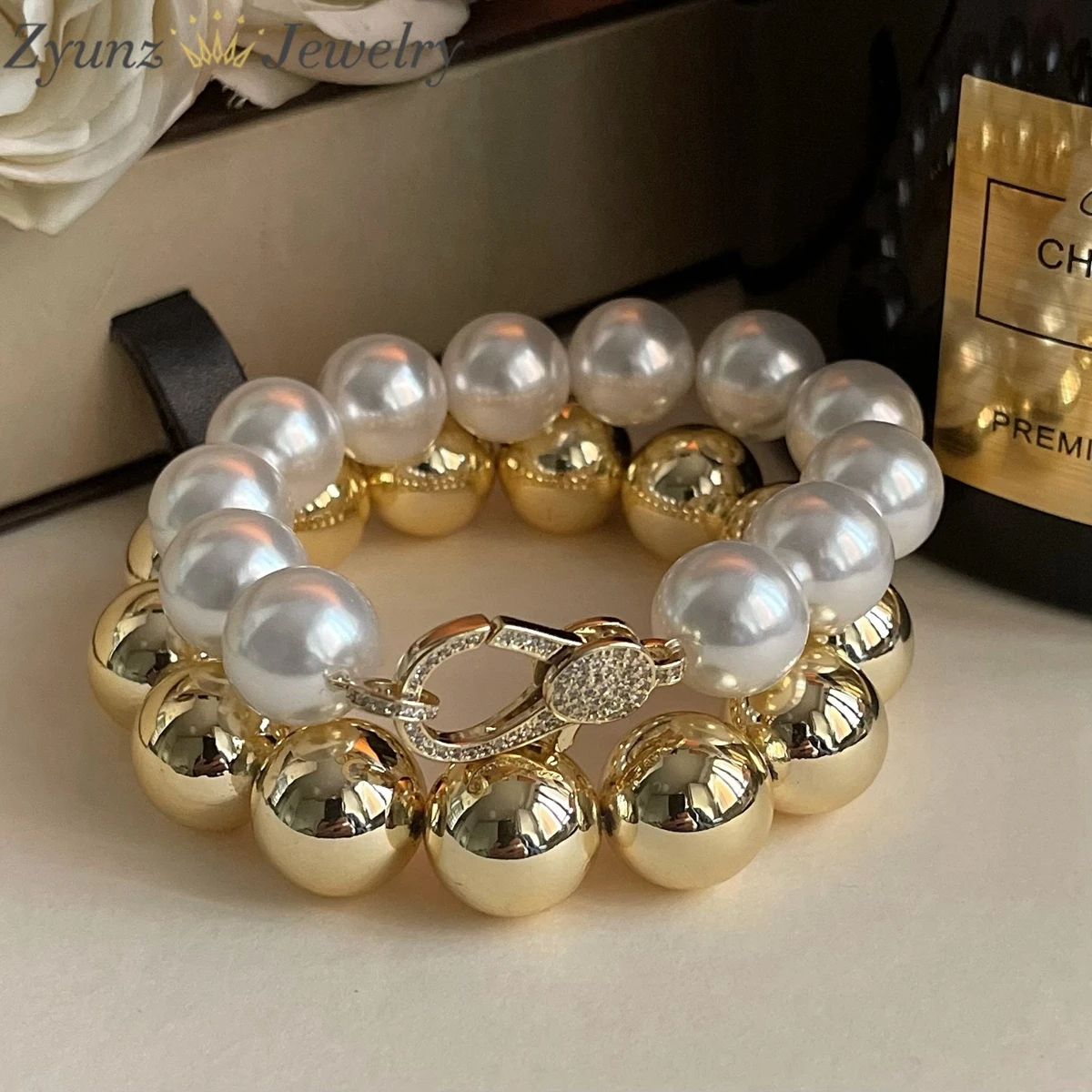 5PCS, Fashion Elegant Elastic Imitation Pearl Bracelet For Women Men Wedding  Stretch Bracelets Gold Ball Beads Jewelry