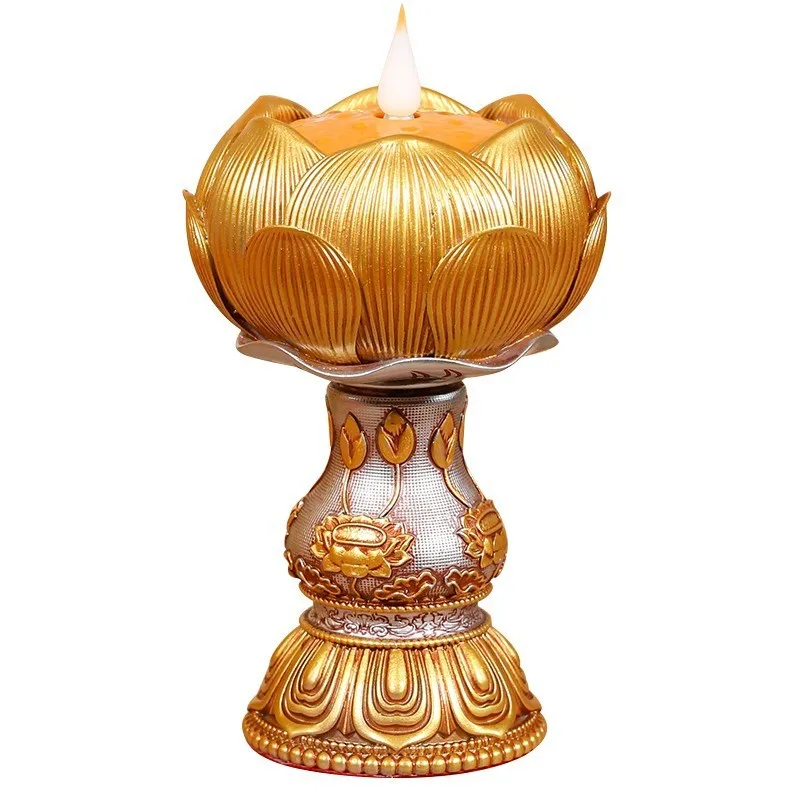 Cz electronic ghee offering set for buddhist altars - ever-burning eight auspicious symbols lotus ornament