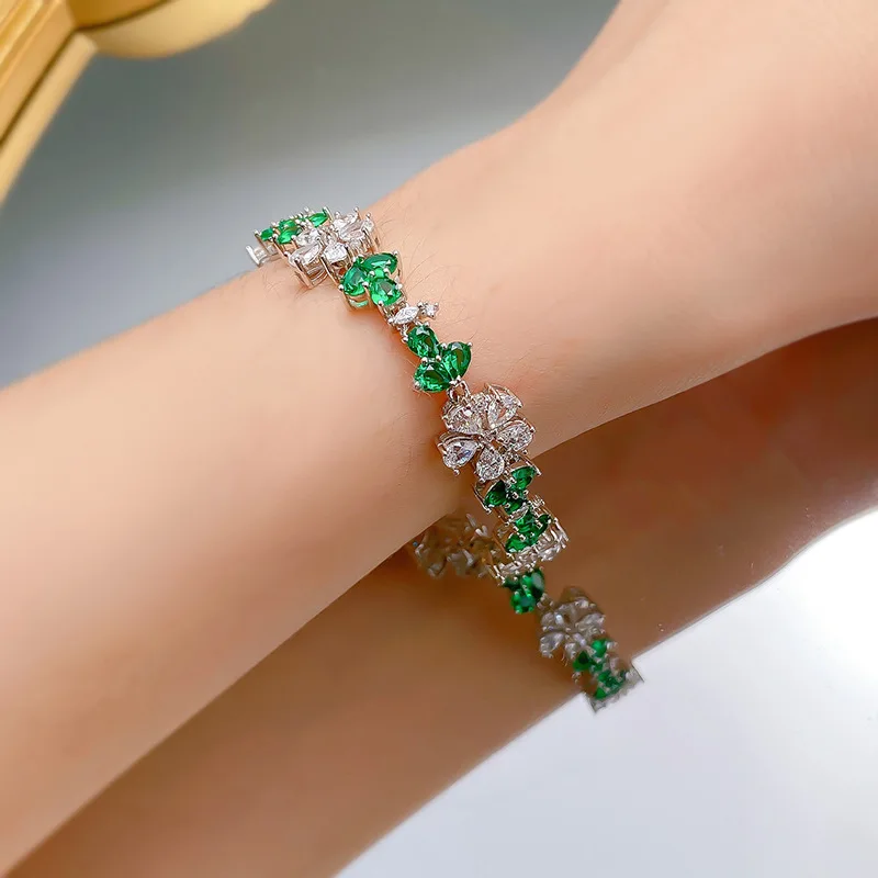 New S925 Silver Garden Wind Flower Bracelet Women's Daily Small Clear Versatile Jewelry Women's