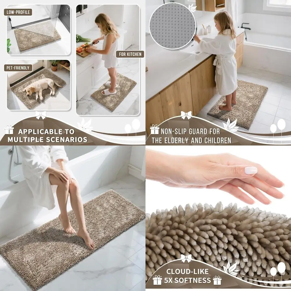 

Толстый коврик для ванной из шенилла 60x24 дюйма, мягкий, впитывающий, нескользящий, машинная стирка, быстросохнущий, для ванной комнаты, душа, цвет: верблюжий