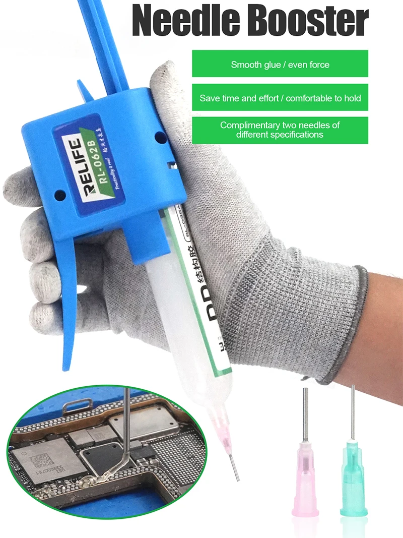 RELIFE RL-062B ręczny pistolet do kleju igły Booster dla 30CC ~ 60CC strzykawki oleju pasty lutowniczej maska lutownicza UV oleju klej strukturalny — zdjęcie 2