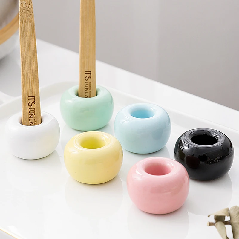 Ceramic Toothbrush Holder Home Multifunctional Mini Donuts Toothbrush Base Frame Storage Rack Bathroom Shower Tooth Brush Stand