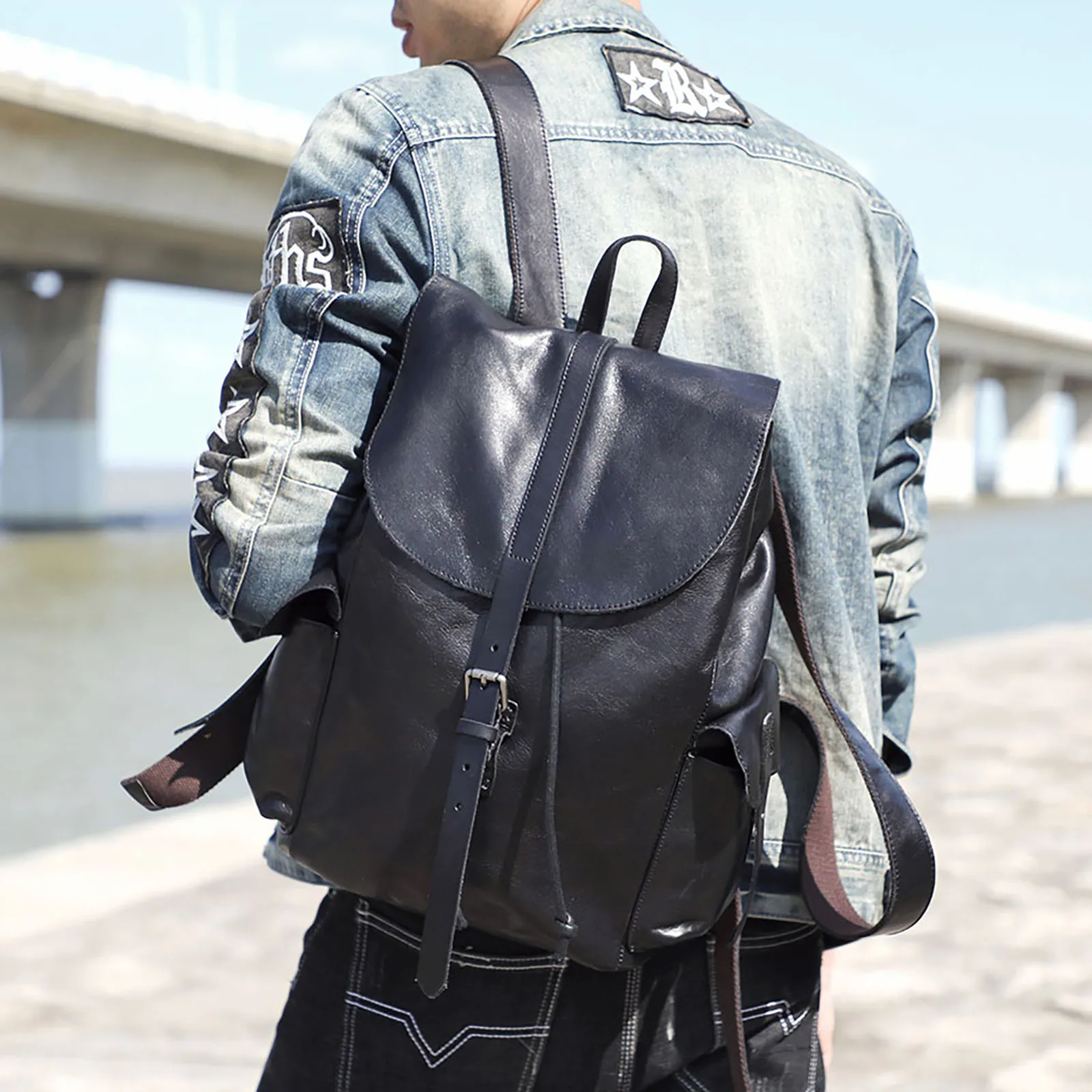 Lässiger Herrenrucksack aus echtem Leder, Laptoptasche für Herren, Reisetasche, Obermaterial aus Rindsleder, modischer Herrenrucksack im Preppy-Stil – Detail 3