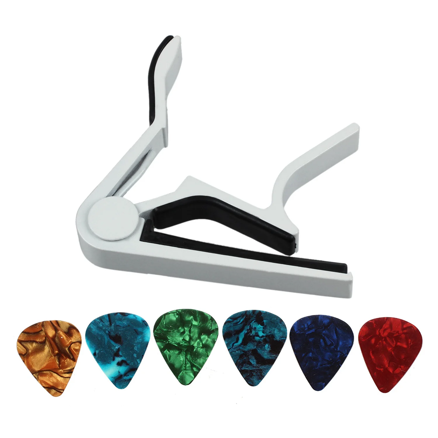 BARU 1Pcs Klip Capo Gitar White-Handed dengan Penggantian Cepat & 10 Pcs Pick Gitar Celluloid Berwarna-warni yang Stylish 0.47mm