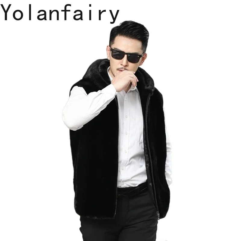 

YOLANFAIRY Genuine Mink Natural Fur Coat Man Sleeveless Real Fur Jacket Vest for Men Autumn Winter Whole Mink Black Waistcoats