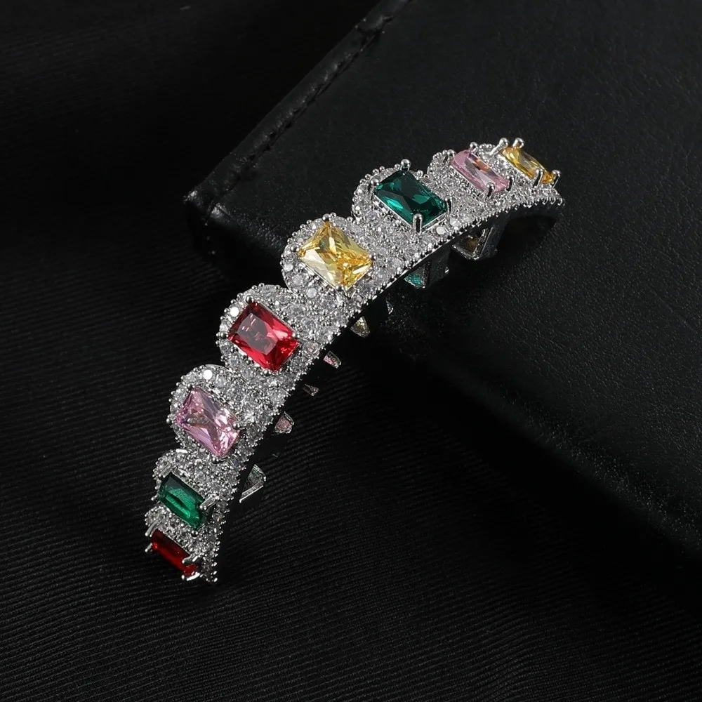 Convenient Rainbow Color Hip Hop Teeth Grillz Fashion Vintage Teeth Jewelry Cubic Zirconia Unique Rainbow Grillz Party