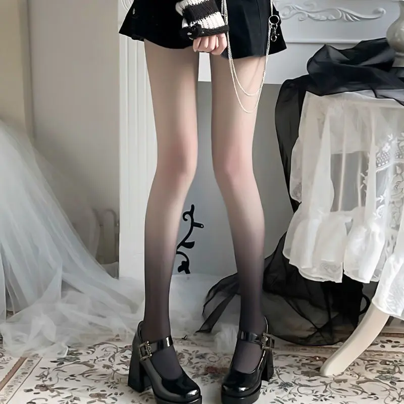 Sexy Hot Girl Gradient Color Stockings Female Niche Millennium Black Gray Pure Desire Wind Lolita Pantyhose Ultra-Thin