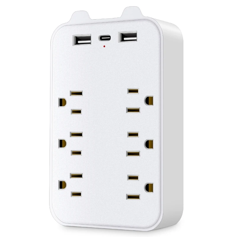 

Electric Socket Adapter with 6 Outlets, Two USB and USB C Port, Multiple Protections for US Standard 448F