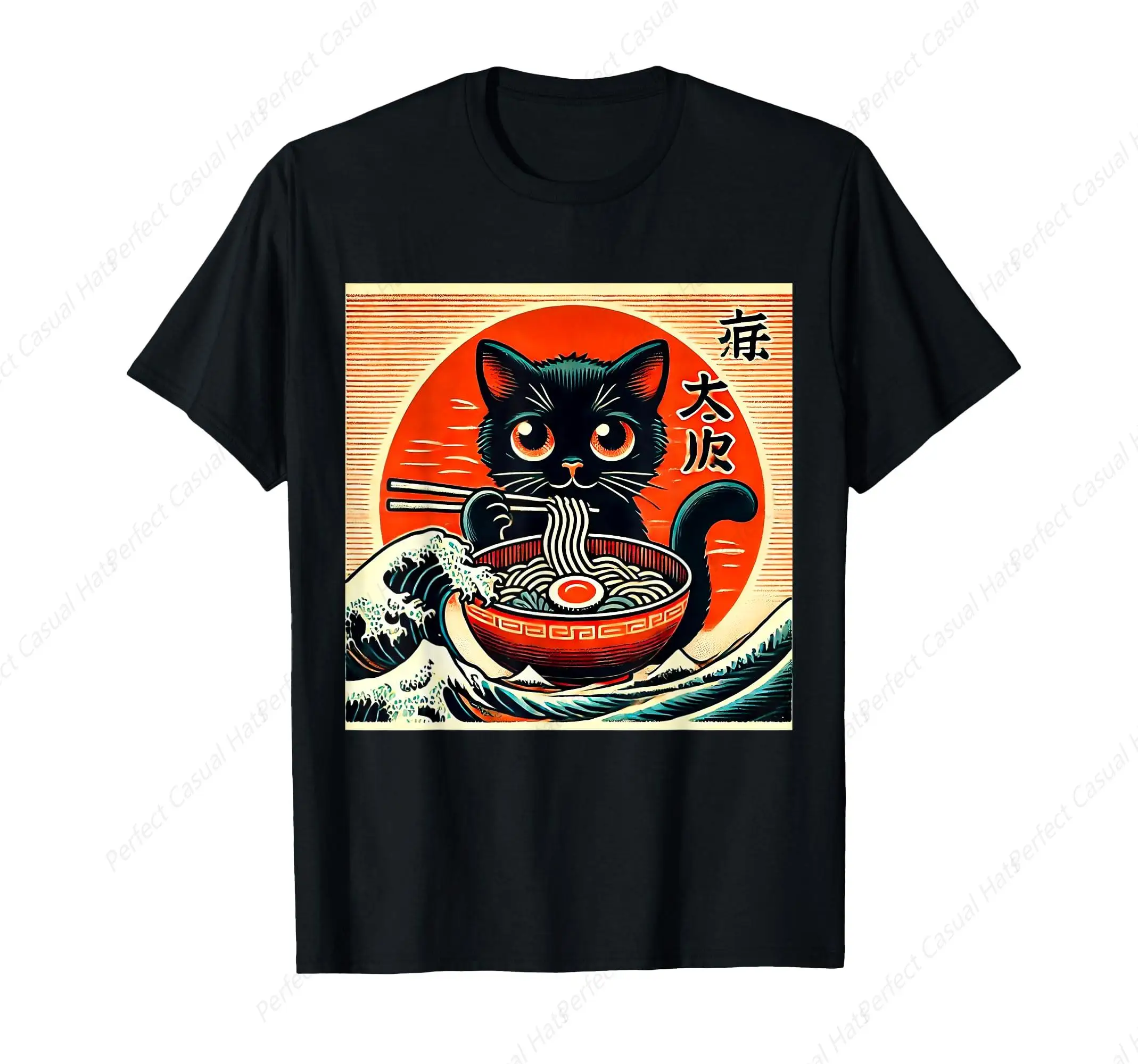 

Hot-Selling Cat Ramen Japanese Cute Graphic Tees Kawaii Cat Anime T-Shirt Men Women Soft Top