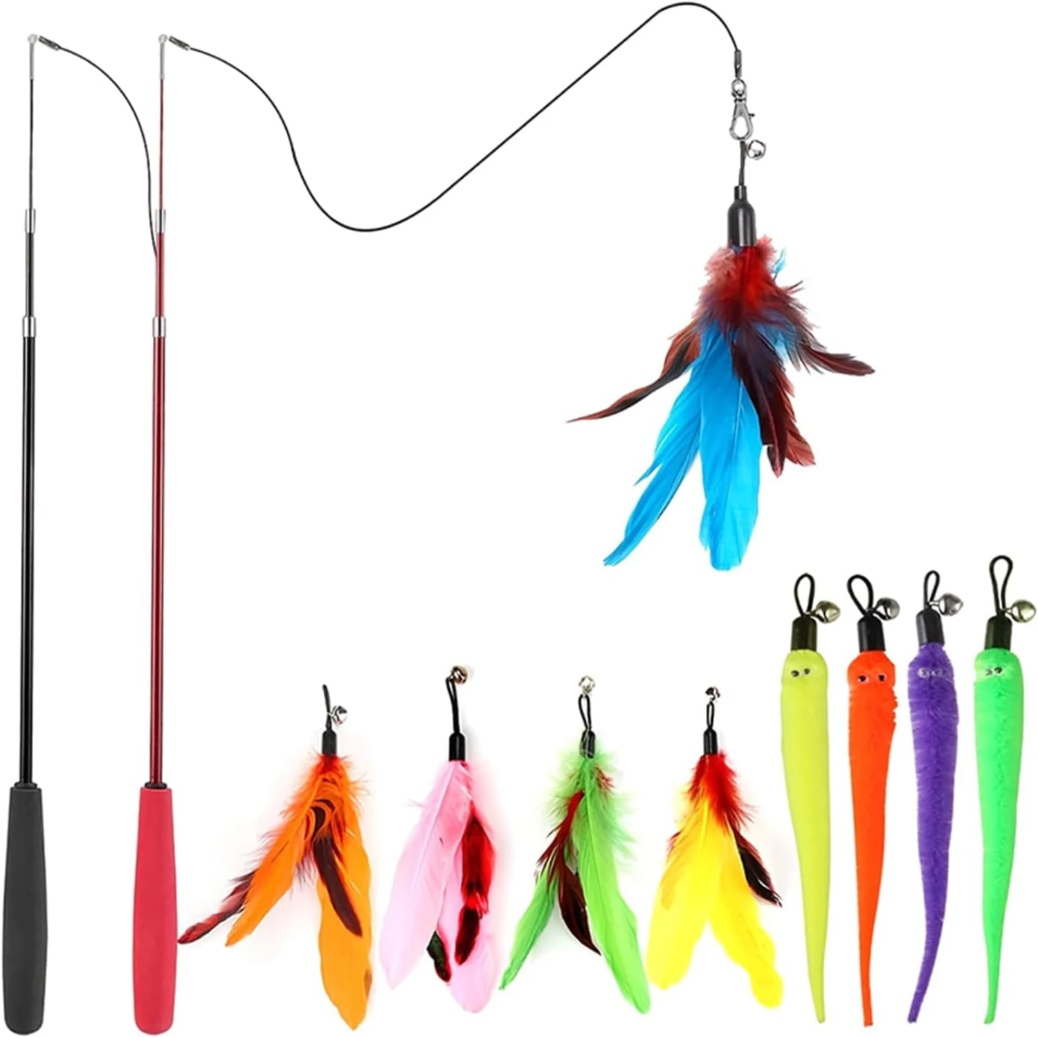 Furry Friend's Playtime Extended to Hours with Vibrant Feathers Cat Toy Set - Nonstop Entertainment Guaranteed with Replacement