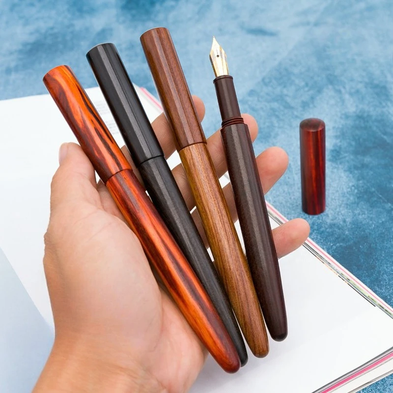 

Sandalwood Fountain Pen Vintage Natural Wood Body 0.5mm Fine Nib Straight Tip Handmade Students Writing Practice Office Gift