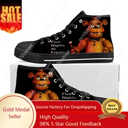 Fnaf Freddy Anime At Game Nights Cartoon Five High Top Sneakers Mens Womens Teenager Canvas Sneaker Couple Shoes Custom Shoe