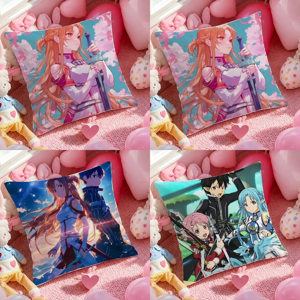 Funda de almohada de felpa suave de Sword Art Online Fairy Dance Arc, funda de cojín de felpa corta para sofá, dormitorio, decoración del hogar, regalo, decoración