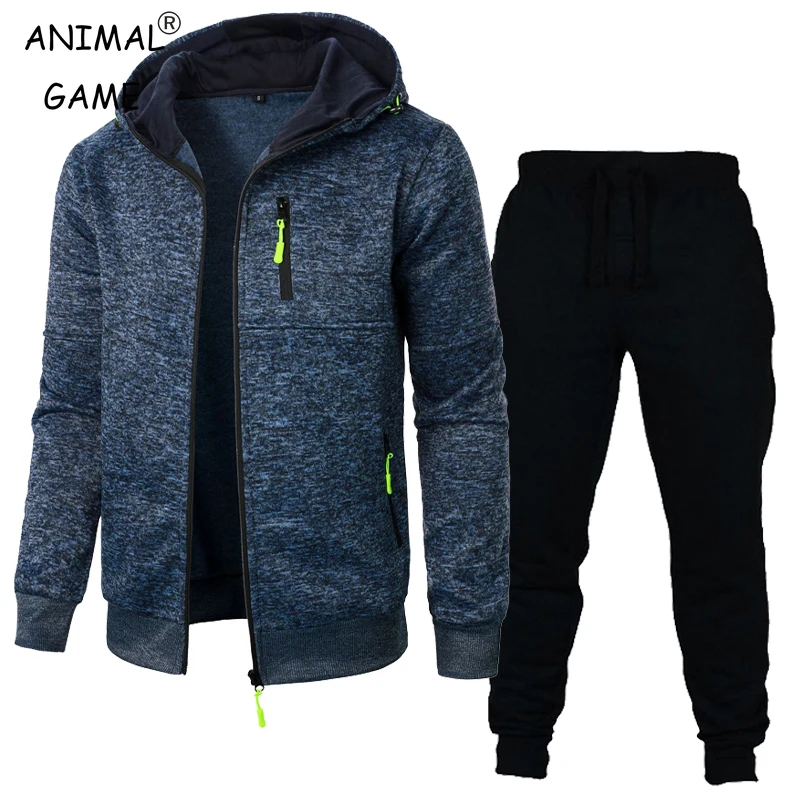 Men's Long Sleeve Sweatshirts for Men Zipper Hooded Set Oversize Warm Jacket Coat Outdoor Tracksuit Men Streetwear 2 Piece Suit