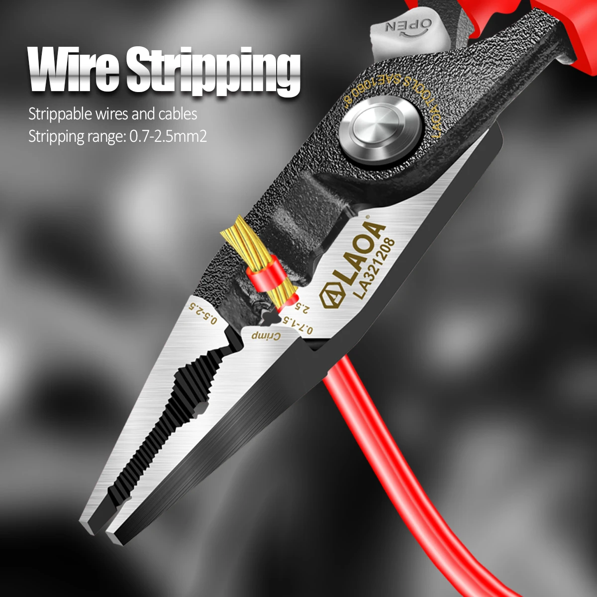 LAOA 1000V VDE Insulated Electrician Pliers 6 in 1 – Stripping 0.7-2.5mm², Crimping 0.5-2.5mm², Cutting 15-50mm² 210mm