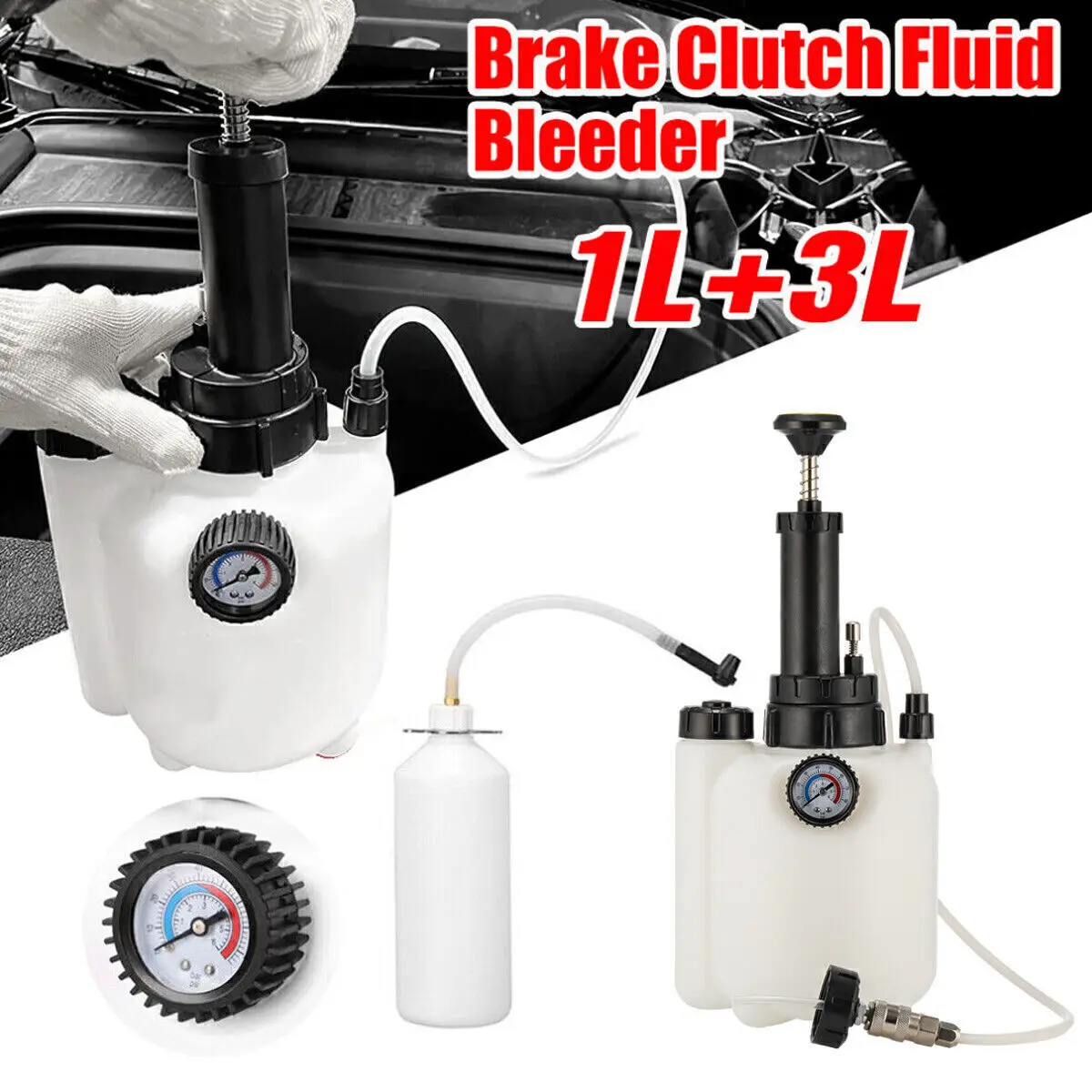 3L Pneumatic Car Brake & Clutch Fluid Bleeder Bleeding Kit Vacuum Pump Tool Set