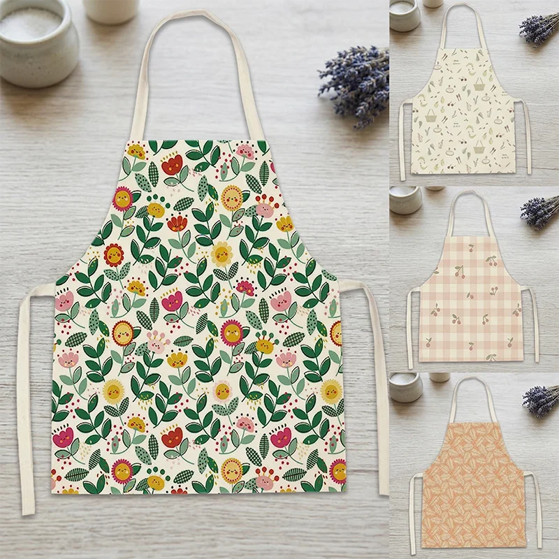 

Фартук с пасторальным цветочным принтом, хлопково-льняной, женский, для кухни, выпечки, сада, кафе, бариста, рабочая одежда, для уборки дома