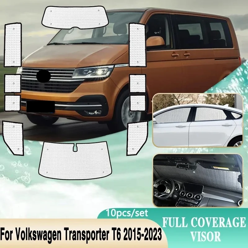 Parasoles de ventana completa para VW Volkswagen Transporter T6 LWB 2015 ~ 2023, visera de protección solar para parabrisas de coche, accesorios Anti-UV para coche