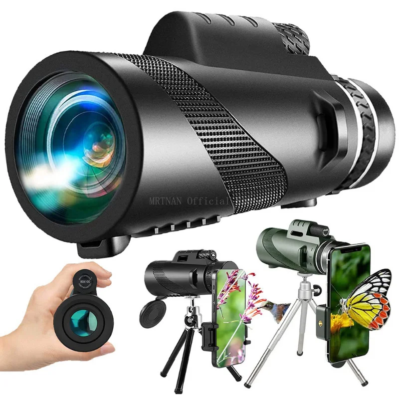 80X100 Hd Monocular Telescope 8000M Long Range Zoom Bak4 Prism Telescope with/without Tripod Phone Clip Hunting Outdoor Camping