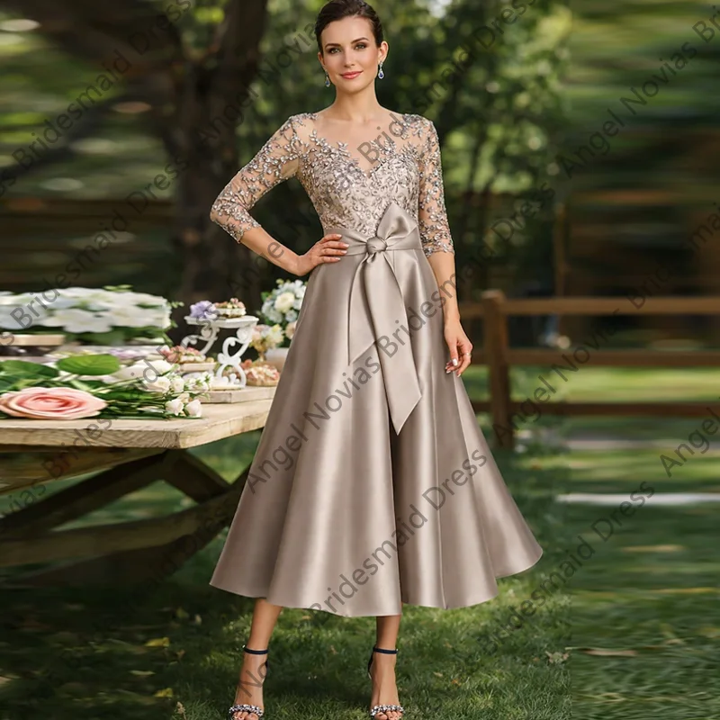 

Customized Tea Length Khaki Mother of the Bride Dresses 2026 Wedding Party Gowns vestidos madre de novia para bodas
