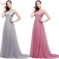 Elegant Tulle Appliques Women Lace Bridesmaid Dress A line Dusty Pink Burgundy Sleeveless Wedding Formal Party Prom Gown Vestido