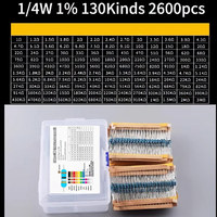 2600pcs/lot 130 Values 1/4W 0.25W 1% Metal Film Resistors Assorted Pack Kit Set Lot Resistors Assortment Kits Fixed resistor