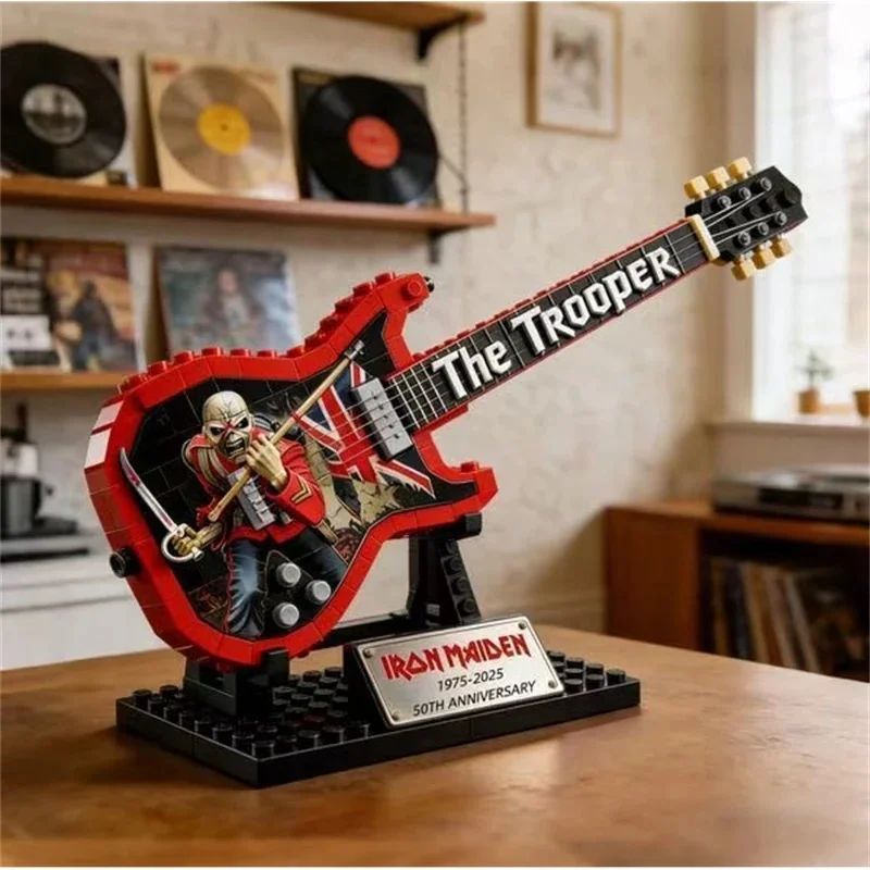 Kit de Modelo de Guitarra em Blocos DIY, Réplica Elétrica Miniatura, Ornamento Inspirado em Banda de Rock, Quebra-Cabeça, Presente para Amantes de Música, Decoração de Mesa para Adolescentes