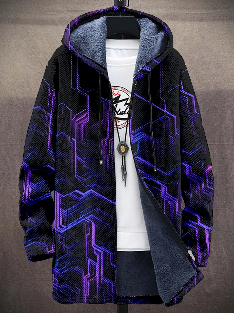 Sense Of Technology Art Pattern 3D Printed Men's Plush Thick Long-Sleeved Sweater Cardigan Coat Winter Warm Zipper Jacket HRD08