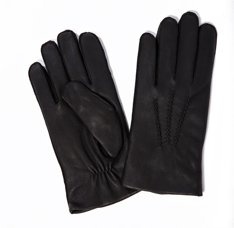 Hot selling leather gloves for men deerskin textured goat leather winter warm driving riding wool knitted lining new