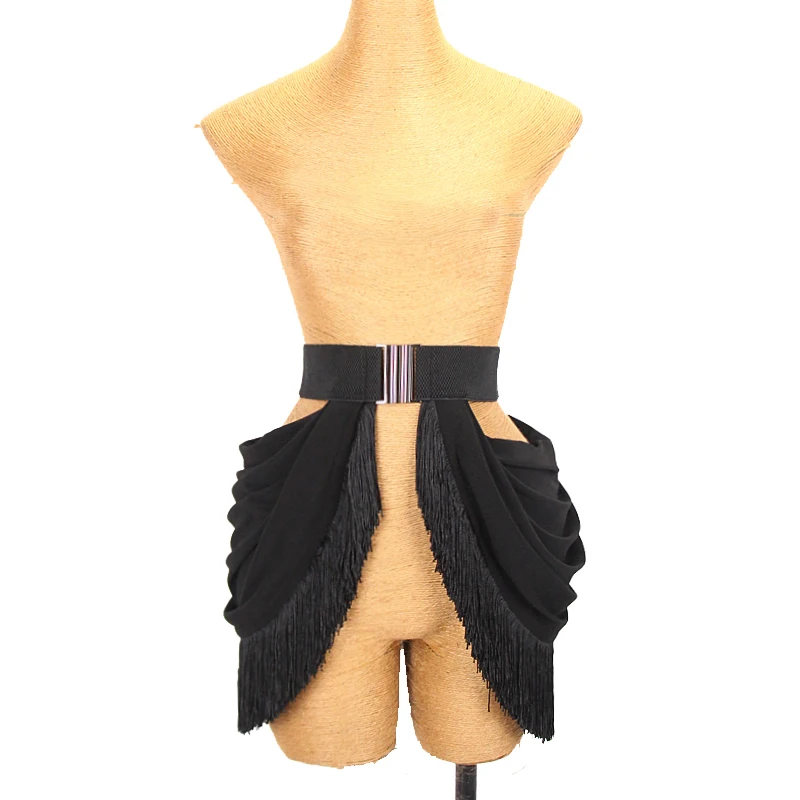 Latin Dance Skirt Women Black Sequin Tassel Girdle Elastic Belt Cha Cha Rumba Samba Dance Clothes Latin Accessories DNV18513