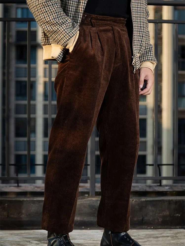 PT Clothing Men's Thick Coffee Corduroy Gurkha Loose Straight Pants GURKHA Casual Pants