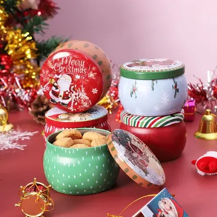 Christmas Scented Candle Tin Jar Portable Travel Soy Wax Plant Essential Oil Candle Gift Box Suit With Fragrance Home Decoration