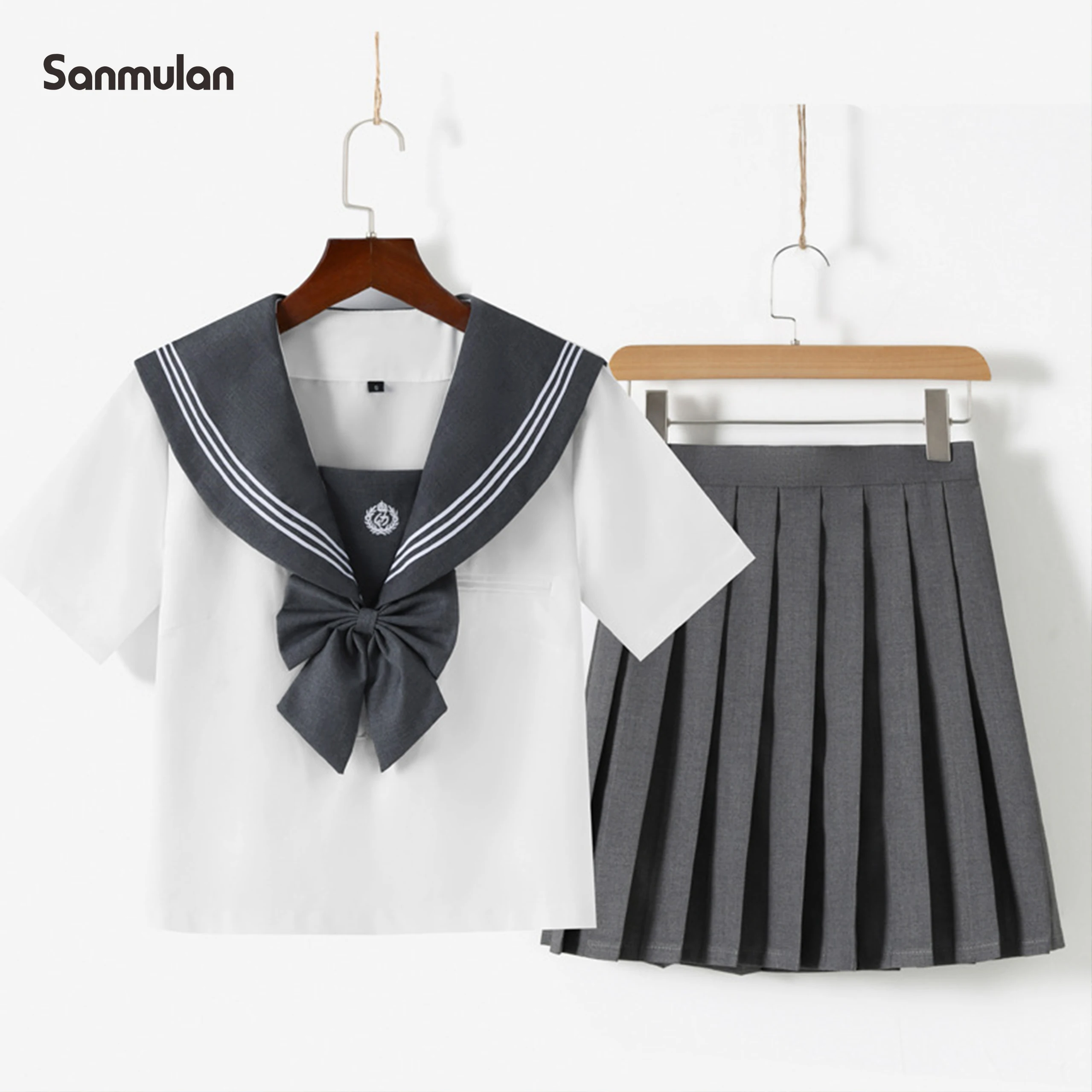 

Japanese Style Embroidery Gray Japanese JK Uniform College Style Sailor Suit College Style Spring and Autumn Pleated Skirt Suit