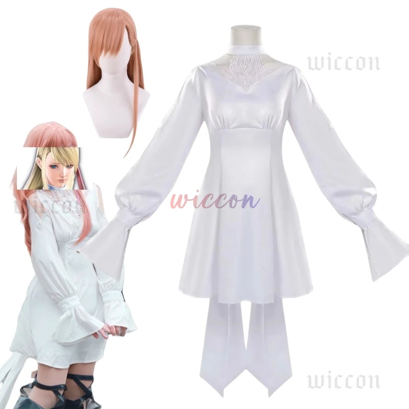 Game Final Fantasy XIV:A Realm Reborn FF14 FFXIV Ryne Minfilia Cosplay Costume White Lace Dress Wig Anime Party Sexy Woman Suit