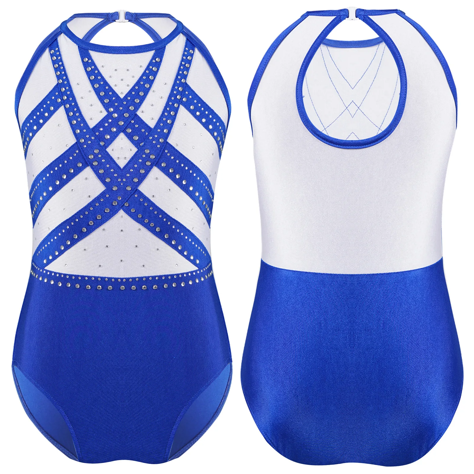 Kids Girls Glittery Rhinestones Gymnastics Leotard Figure Skating Dance Costumes Ballet Dance Bodysuit Performance Dancewea