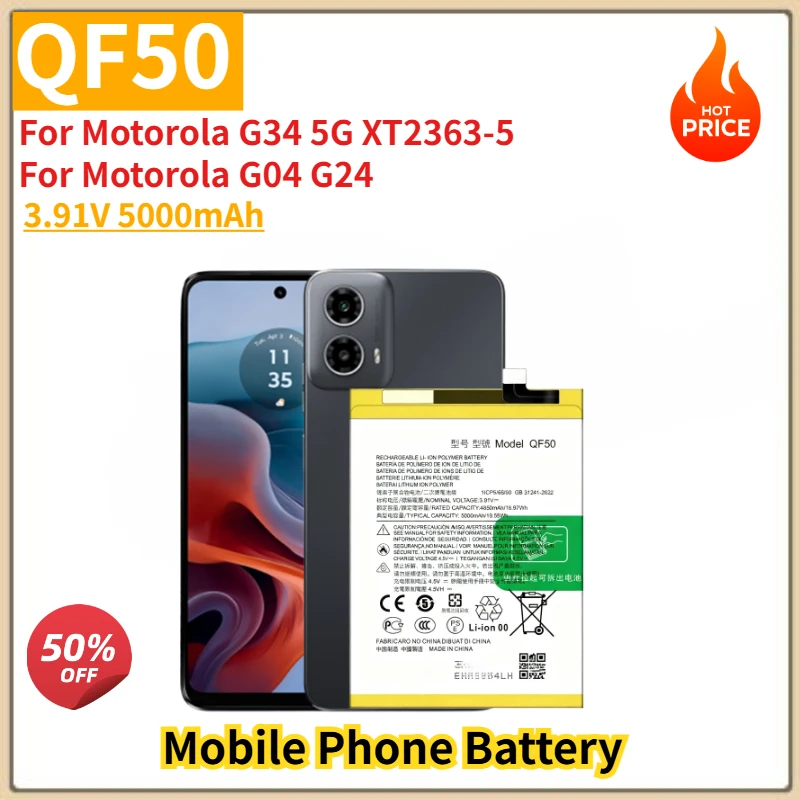 

QF50 High Quality Phone Battery 3.91V 5000mAh for Motorola G34 5G/XT2363-5/G04/G24 Brand New Replacement Battery