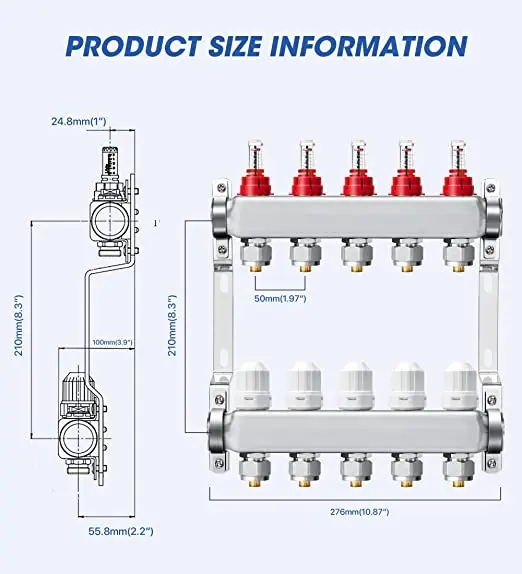 Imagem -04 - Steel Distribution Manifold Group Medidores de Vazão Piso Radiante Hydronic Adaptadores S304stainless