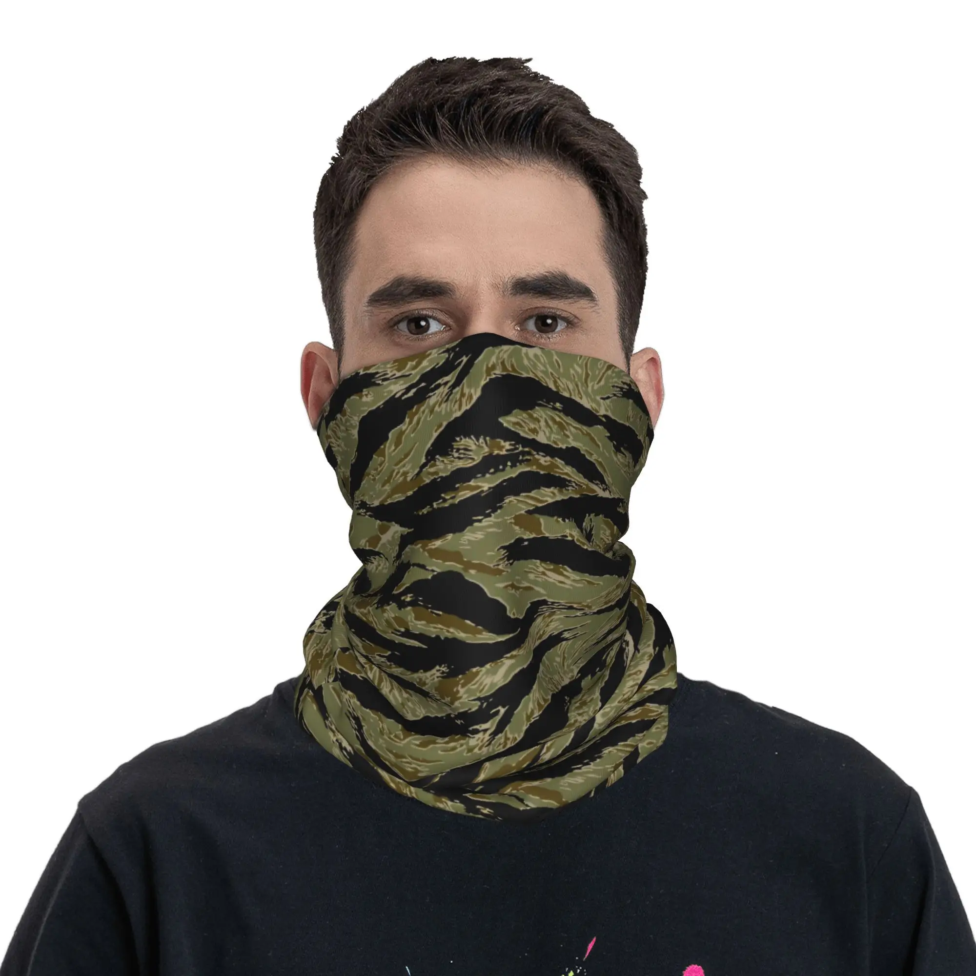 Tiger Stripe Camo (19) Sturmhaube Wandern Camping Gesichtsmasken Herren y2k Coole winddichte Fahrradmaske Atmungsaktive Halsmanschette