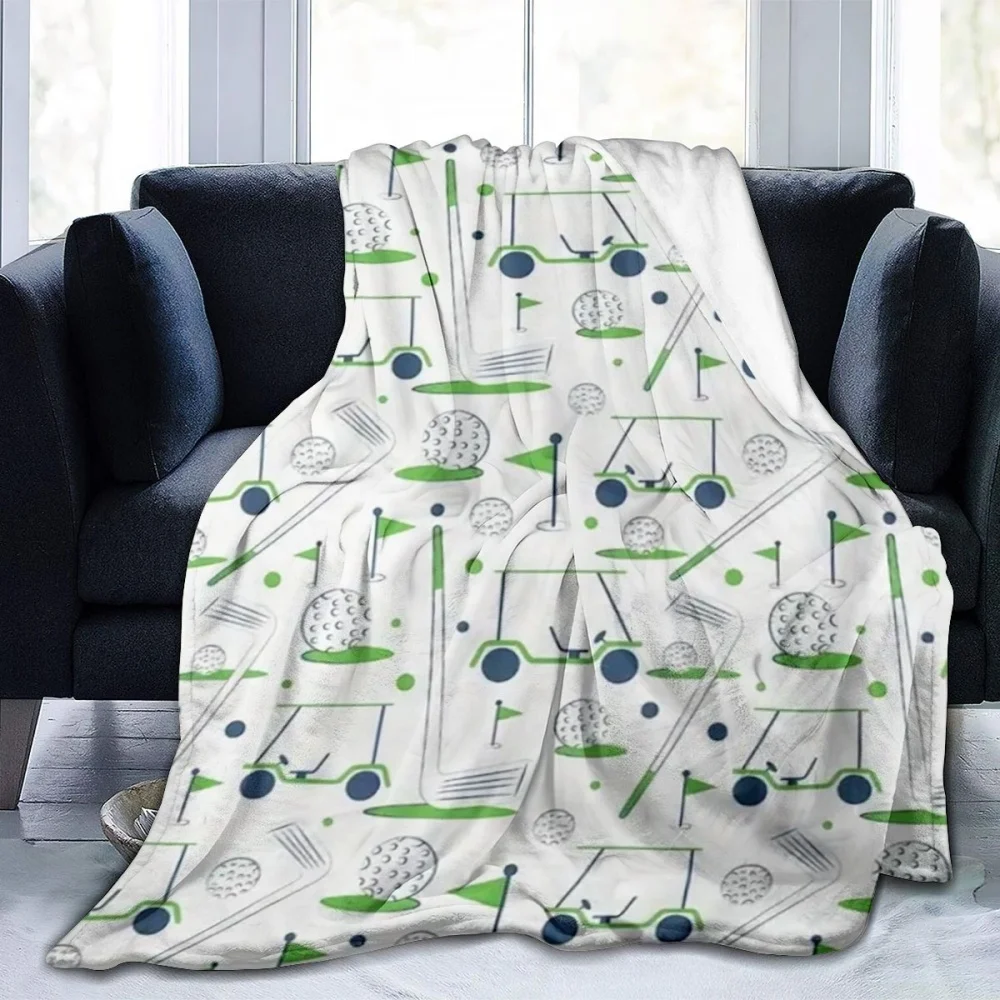 Lightweight Flannel Blanket Golf Theme Pattern Print Warm Plush Throw for Couch Sports Hobby Style Household Rest Bedding