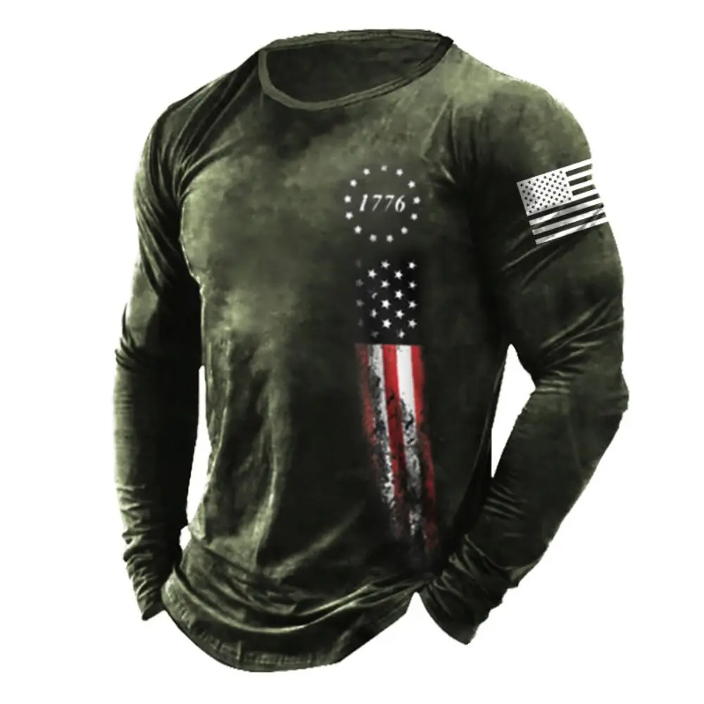 Men T-Shirt Cotton Long Sleeve Top 1776 Independence Day Graphic Clothe Oversized O Neck Pullover Autumn Winter Male Shitr Tees