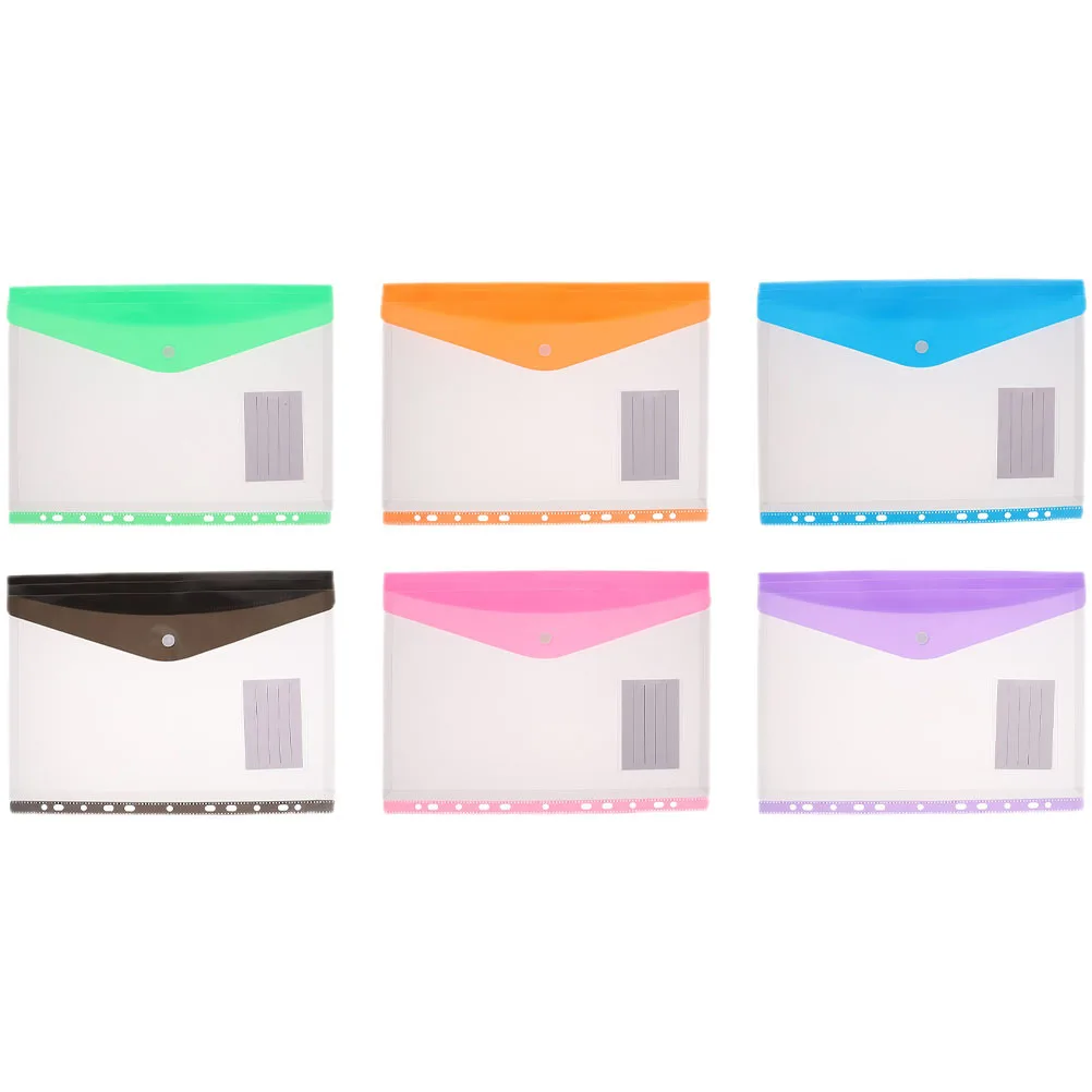 6Pcs File Bags Transparent Document Pouches Snap Button Binder Pockets for Office School Organization Storage Multi-Functional