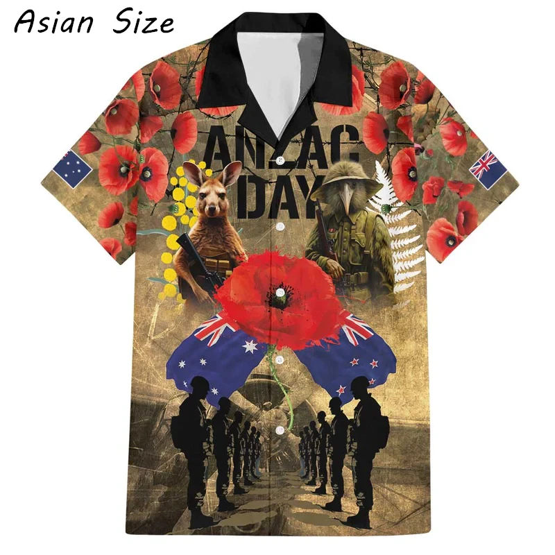 

2026 Fashion New Zealand Australia ANZAC DAY Shirts 25th Apr Australian And New Zealand Army Corps Day Hawaiian Shirt Blouses