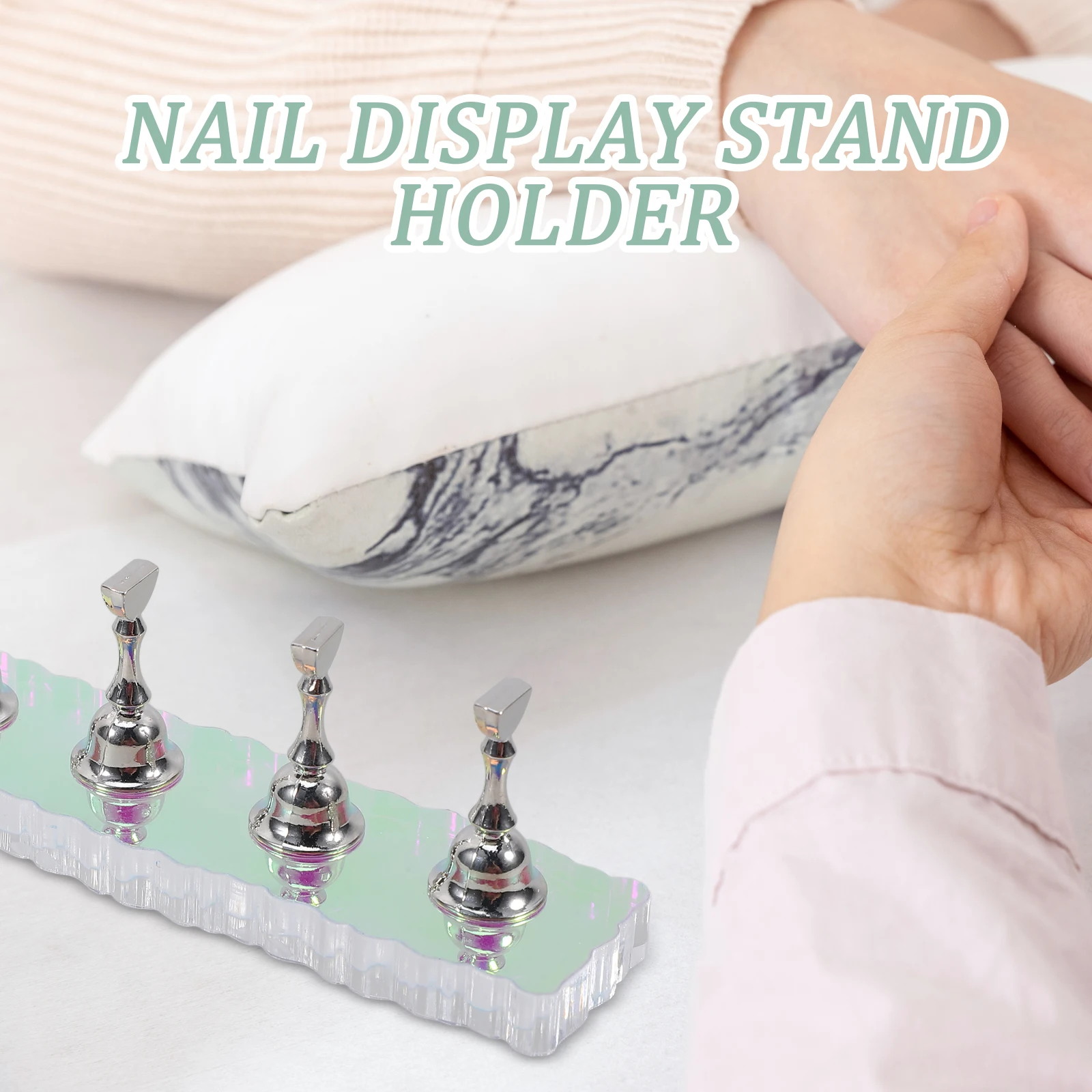 

Acrylic Nail Display Stand Holder Large Golden Base Mini Chess Piece 5 Silver Small Lightweight Space Saving Nail Art Practice