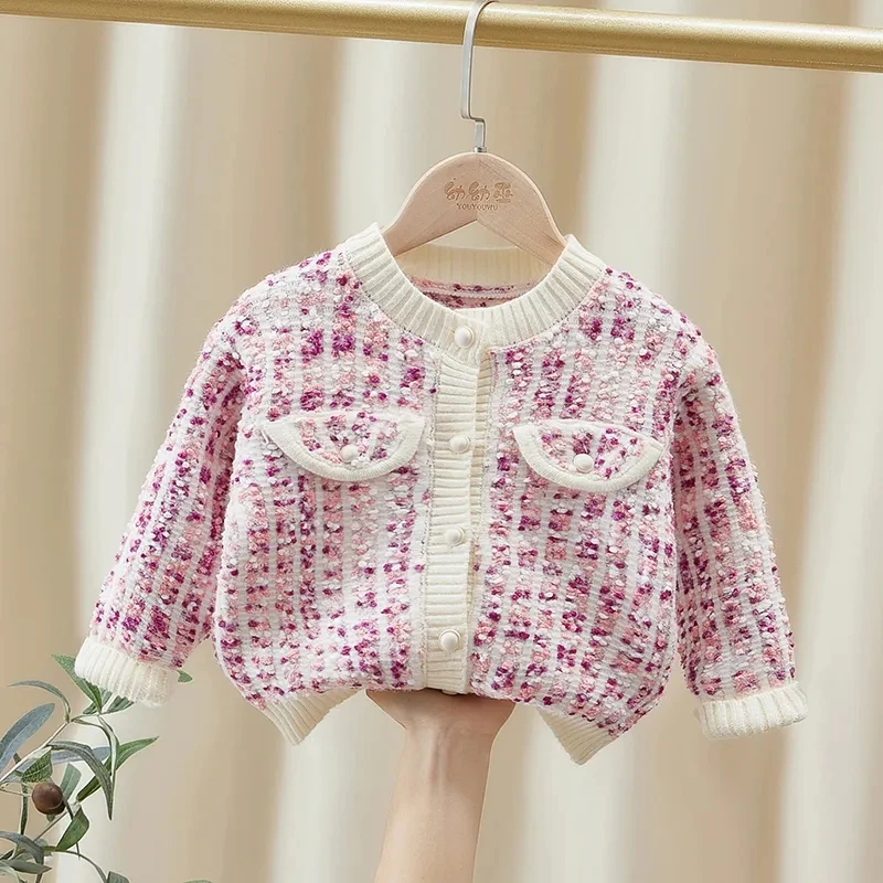 2 4 6Y Girls Sweater Cardigan Spring and Autumn Baby Sweater New Korean Casual Coat Children\'s Sweater Coat